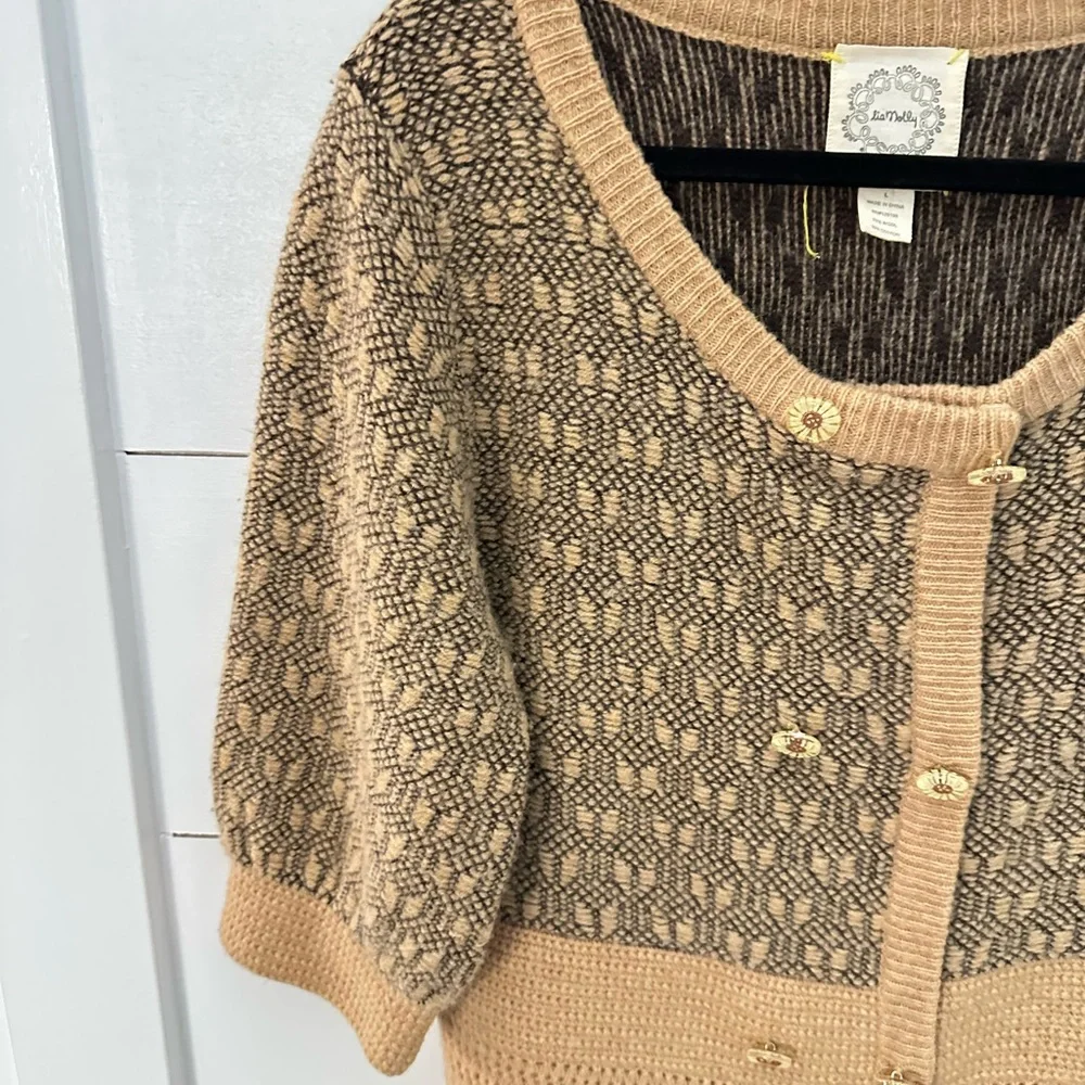 ANTHROPOLOGY L LIA MOLLY mixed print double button boho wool-cotton sweater - Picture 3 of 15